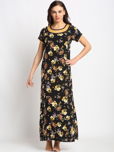 

Claura Black & Orange Printed Nightdress