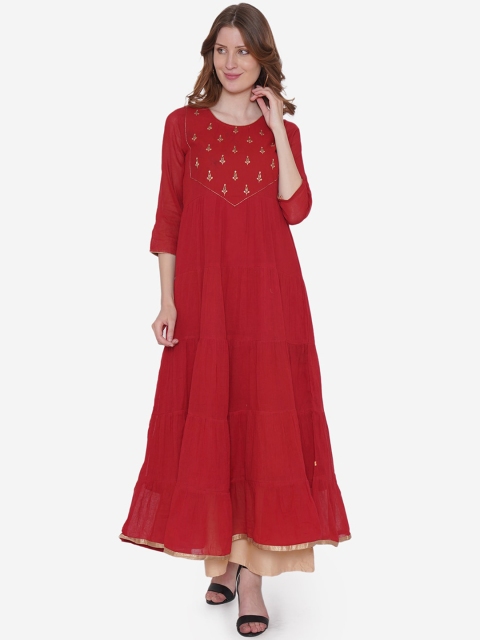 

Vedic Women Maroon Embellished Maxi Dress