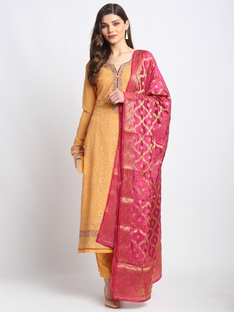 

Stylee LIFESTYLE Yellow & Gold-Toned Poly Georgette Unstitched Dress Material