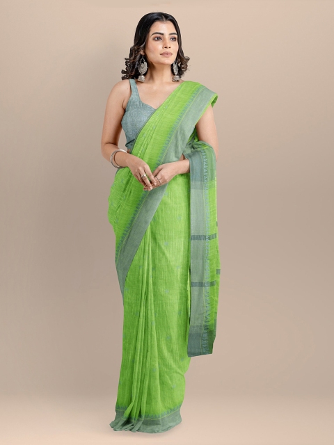 

BharatSthali Green Pure Cotton Solid Taant Saree