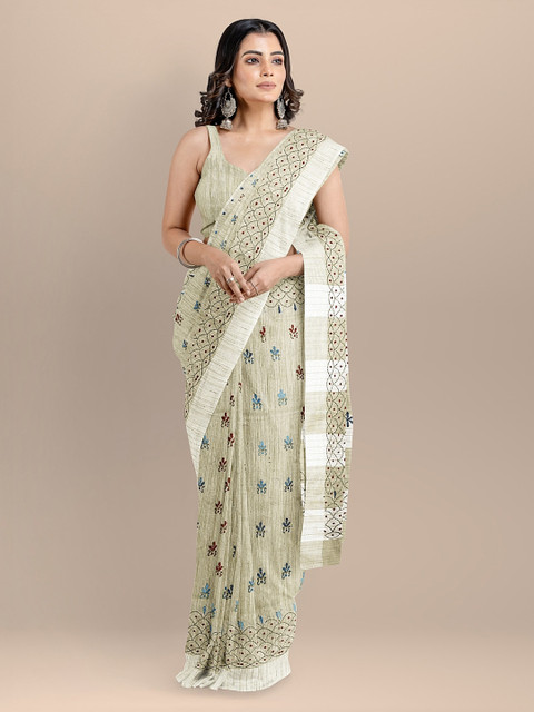 

BharatSthali Beige Silk Cotton Woven Design Taant Saree