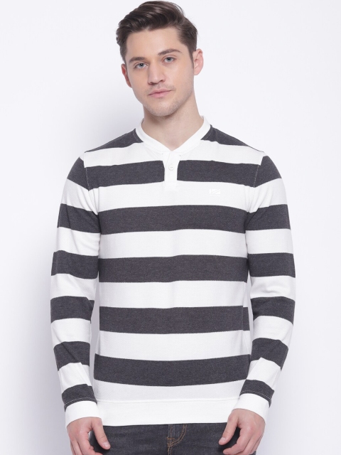 

Pepe Jeans Men Charcoal Striped Henley Neck T-shirt