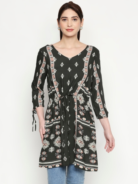 

People Black & Grey Viscose Rayon Printed Tunic