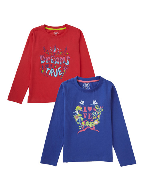 

Cub McPaws Girls Pack of 2 Printed Round Neck T-shirts, Red