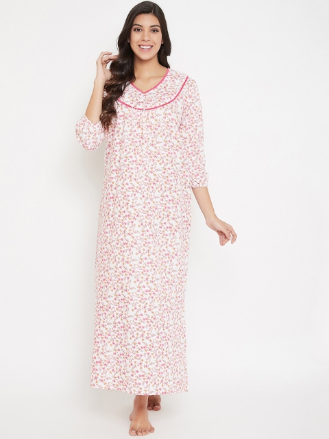 

Clovia White & Pink Printed Nightdress