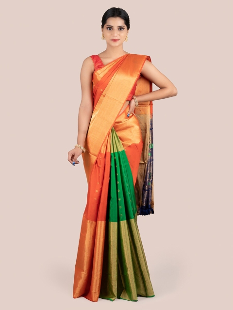 

Pothys Orange Pure Silk Colourblocked Mysore Silk Saree