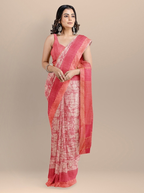 

BharatSthali Pink Silk Cotton Printed Narayan Peth Handloom Saree