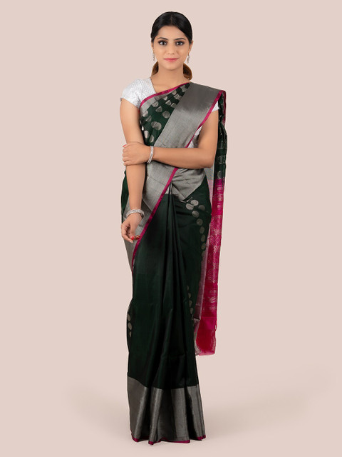 

Pothys Green & Silver-Toned Pure Silk Woven Design Uppada Saree