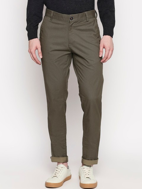 

People Men Olive Green Regular Fit Solid Regular Trousers