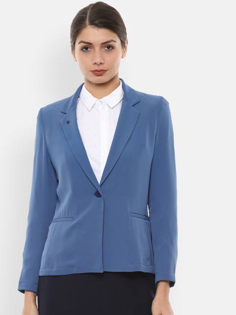 

Van Heusen Woman Blue Solid Single-Breasted Formal Blazer