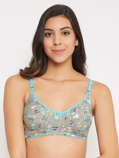 

Clovia Grey & Turquoise Blue Printed Non-Wired Non Padded Everyday Bra BR0227L0532B