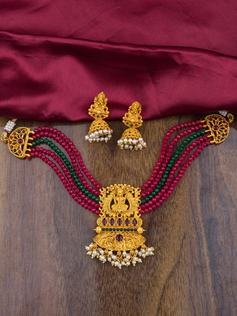 

Alankruthi Gold-Plated Pink & Green Multistranded Jewellery Set