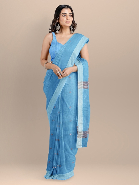 

BharatSthali Blue Pure Cotton Woven Design Taant Saree