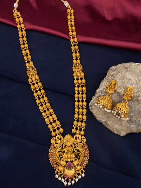 

Alankruthi Gold-Plated Pink & Green Beads Multistranded Jewellery Set
