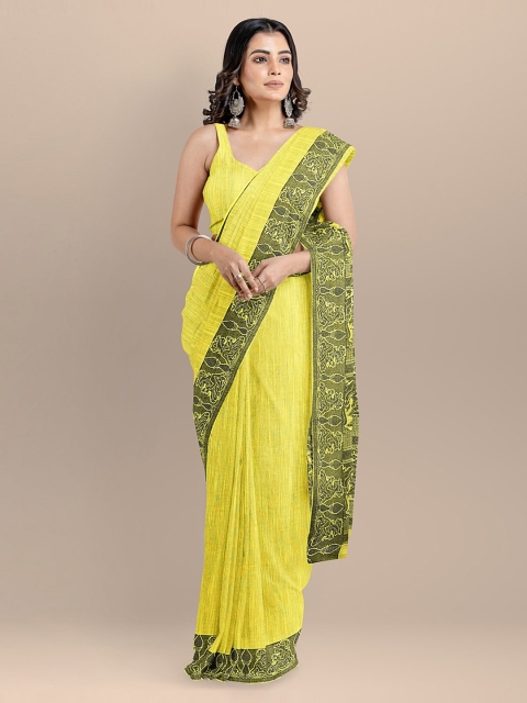 

BharatSthali Yellow Pure Cotton Woven Design Kalamkari Handloom Saree