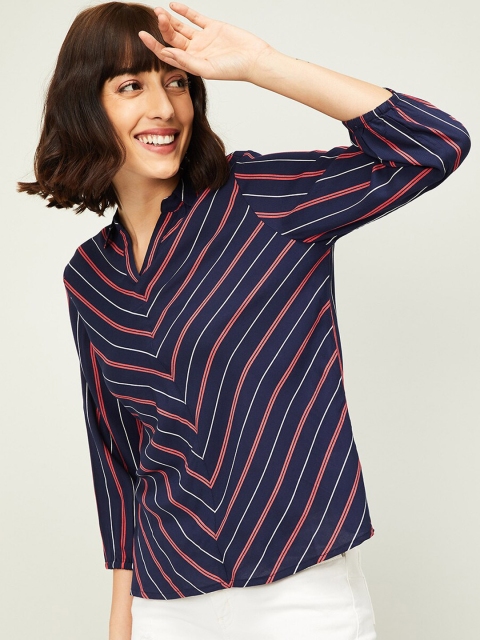

Fame Forever by Lifestyle Women Navy Blue & Pink Regular Fit Striped Casual Shirt