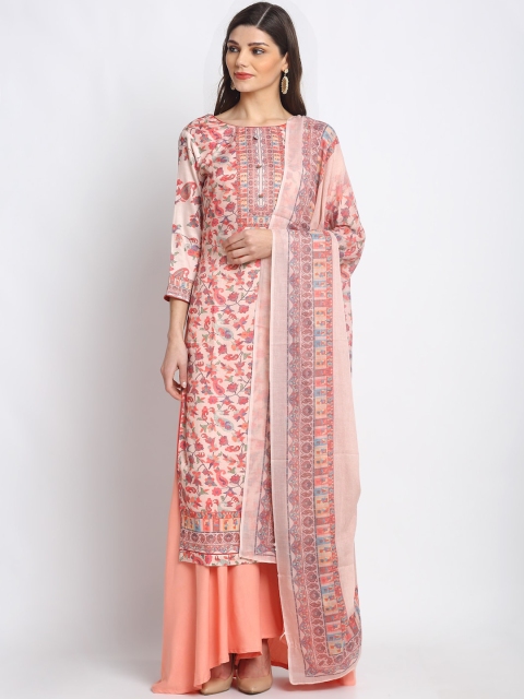 

Stylee LIFESTYLE Beige & Peach-Coloured Cotton Blend Unstitched Dress Material