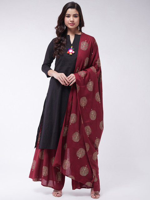 

InWeave Maroon & Gold-Toned Printed Dupatta