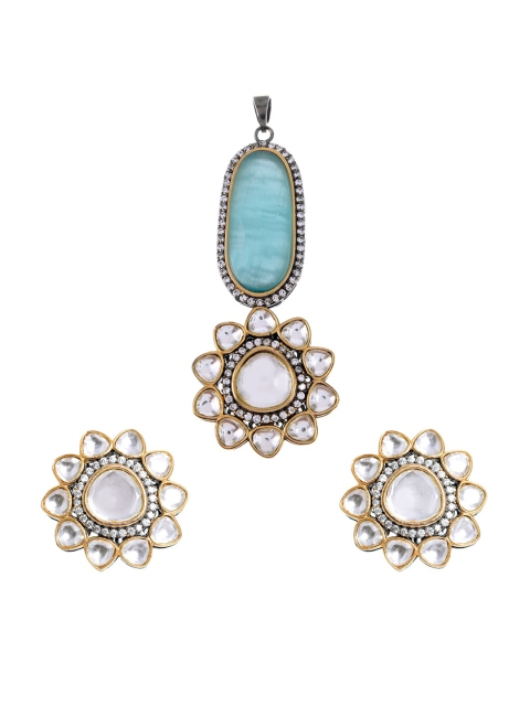 

Indya Gold Plated & Blue Kundan Stone Studded Jewellery Set