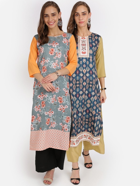 

Florence Pack Of 2 Printed Crepe Kurtas, Blue