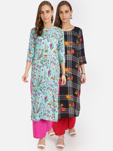 

Florence Women Multicoloured Floral Printed Straight Kurta Pack of 2, Multi