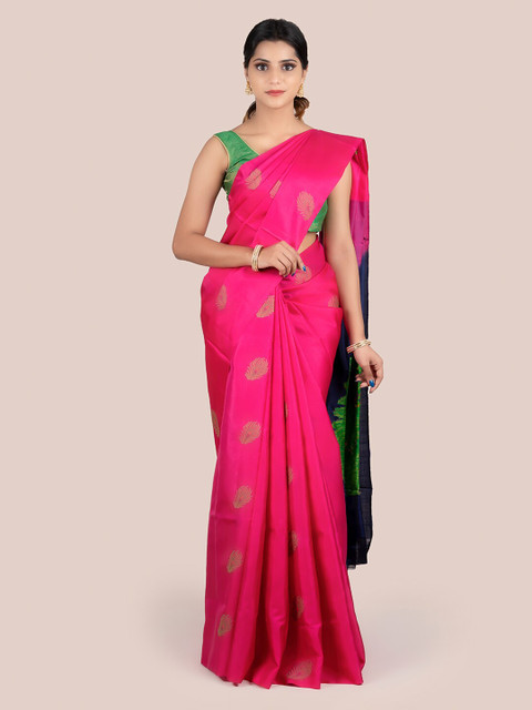 

Pothys Pink & Blue Pure Silk Woven Design Mysore Silk Saree