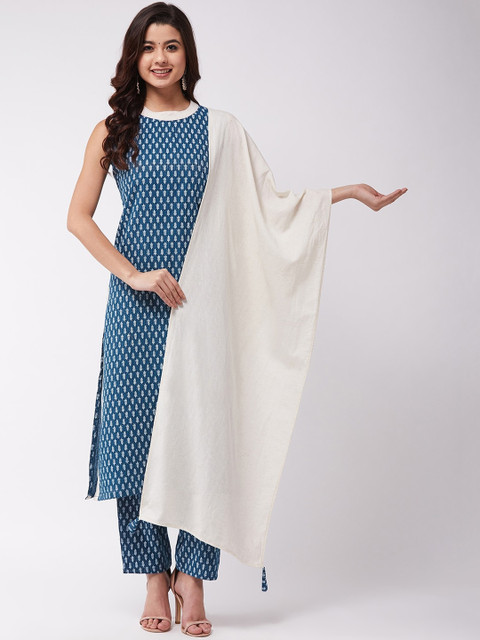 

InWeave Off-White & Blue Solid Dupatta