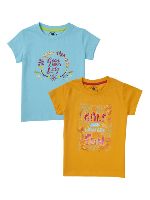 

Cub McPaws Girls Pack Of 2 Printed Round Neck T-shirts, Mustard