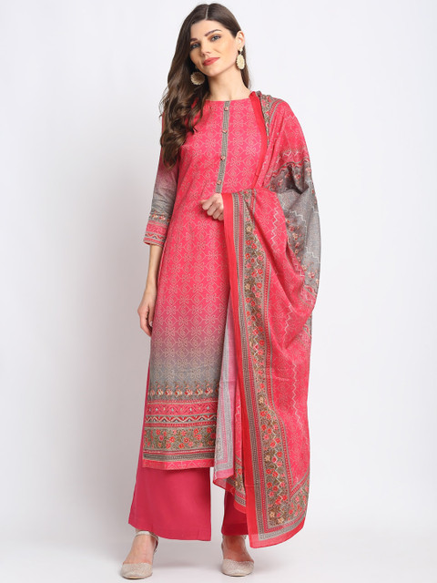 

Stylee LIFESTYLE Pink & Grey Cotton Blend Unstitched Dress Material