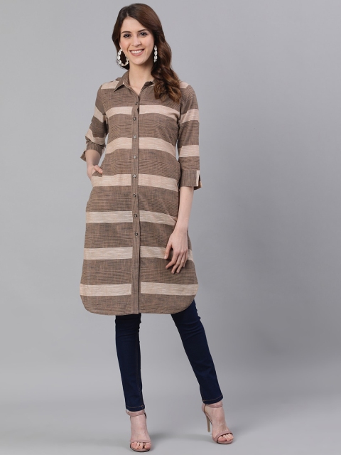 

Jaipur Kurti Women Beige & Brown Striped Kurta