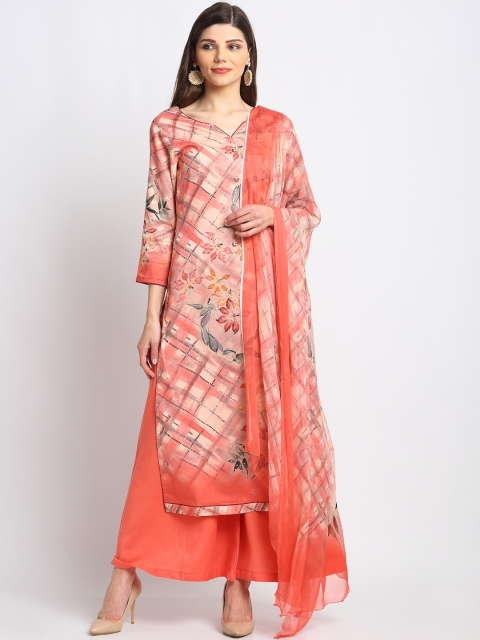 

Stylee LIFESTYLE Peach-Coloured & Grey Cotton Blend Unstitched Dress Material