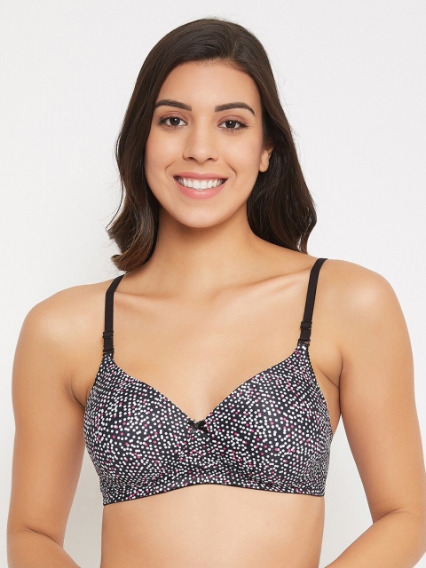 

Clovia Women Black & White Polka Print Non-Wired Lightly Padded T-shirt Bra BR0738C1332B