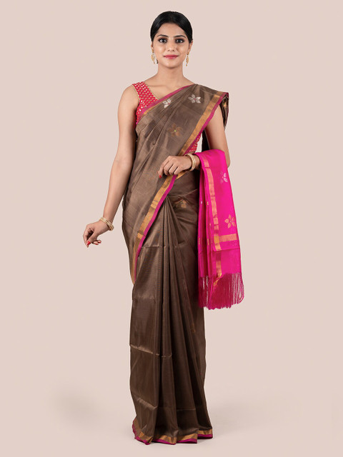 

Pothys Brown & Pink Pure Silk Woven Design Uppada Saree With Zari Border