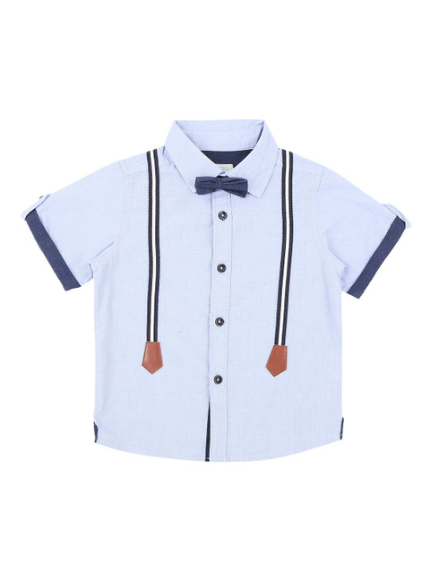 

Pantaloons Baby Boys Blue Regular Fit Solid Casual Shirt With Bow Tie