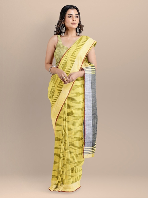 

BharatSthali Yellow & Black Pure Cotton Woven Design Ikat Handloom Saree