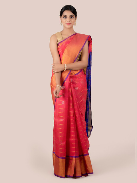 

Pothys Pink & Blue Pure Silk Woven Design Uppada Saree