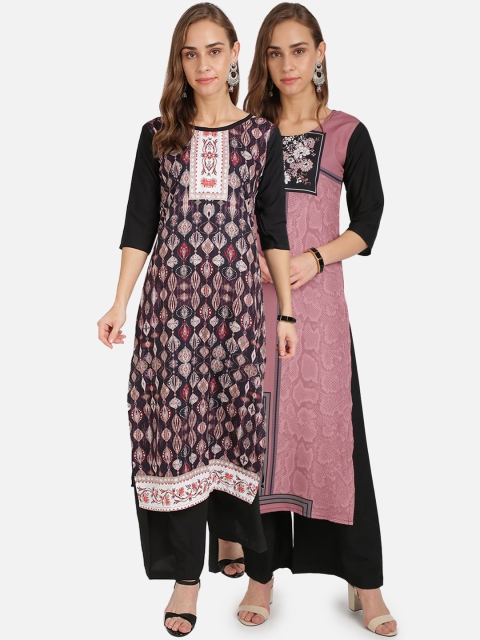 

Florence Pack of 2 Ethnic Motifs Printed Crepe Kurtas, Multi