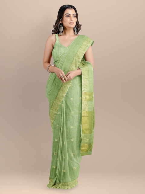

BharatSthali Green Silk Cotton Woven Design Maheshwari Saree