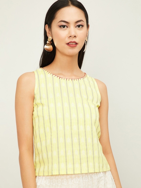 

Colour Me by Melange Women Yellow Striped Pure Cotton Top