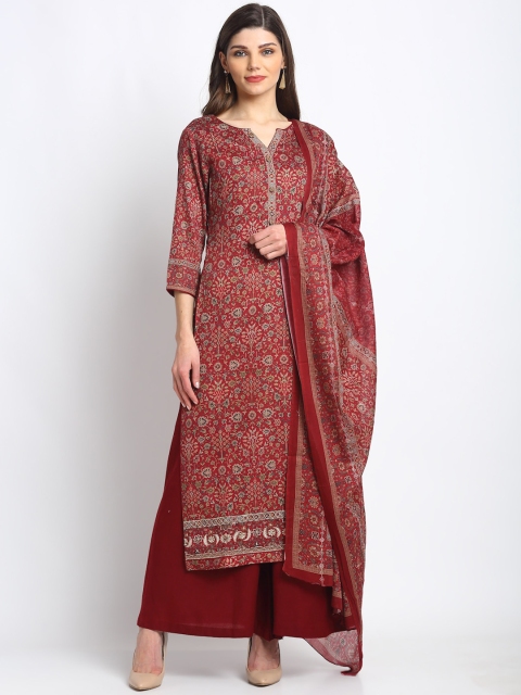 

Stylee LIFESTYLE Maroon & Grey Cotton Blend Unstitched Dress Material