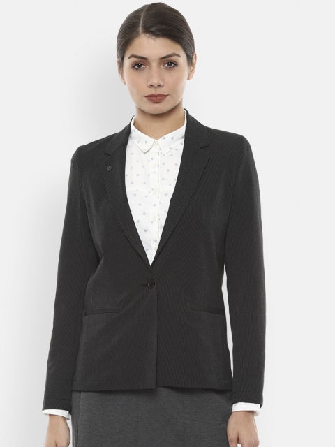 Van Heusen Woman Women Black & White Striped Single-Breasted Formal Blazer