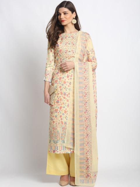

Stylee LIFESTYLE Yellow & Pink Cotton Blend Unstitched Dress Material