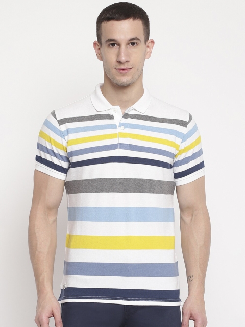 

Pepe Jeans Men Yellow and Blue Striped Polo Collar T-shirt