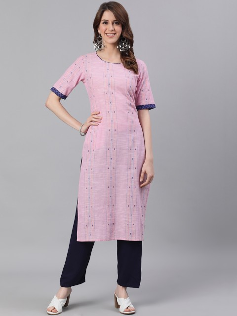 

Jaipur Kurti Pink Geometric Kurta