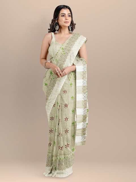 

BharatSthali Beige Silk Cotton Woven Design Taant Saree