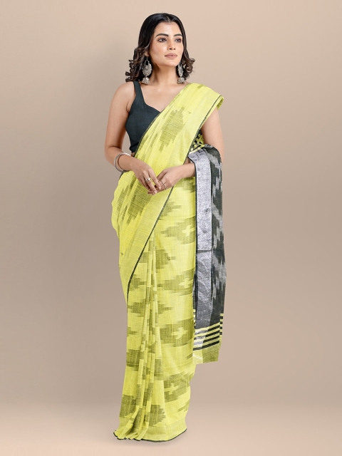 

BharatSthali Yellow Pure Cotton Woven Design Ikat Saree