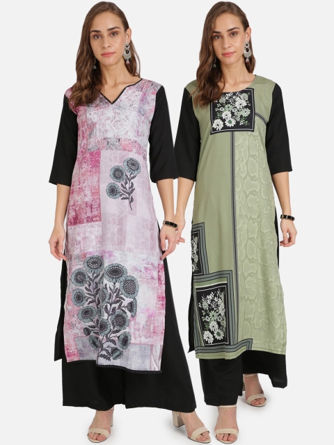 

Florence Pack of 2 Floral Printed Crepe Kurta, Pink