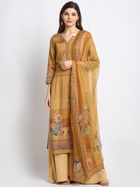 

Stylee LIFESTYLE Yellow & Brown Cotton Blend Unstitched Dress Material