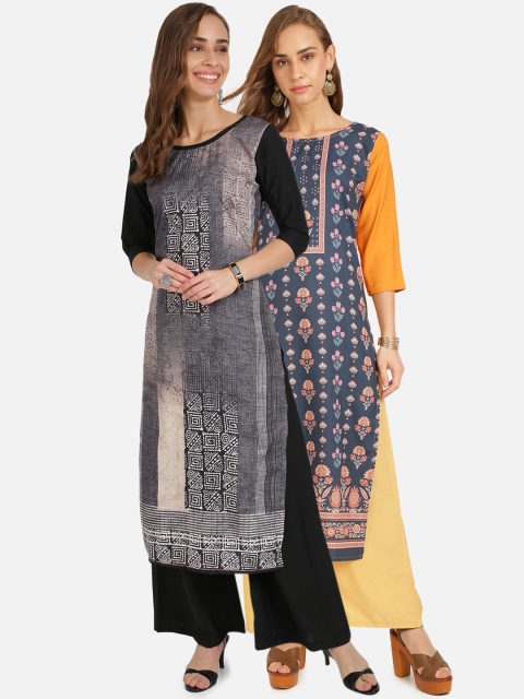 

Florence Pack of 2 Ethnic Motifs Printed Crepe Kurta, Multi