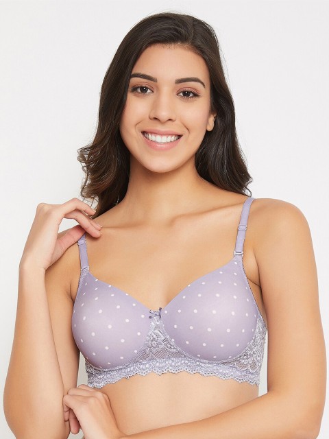 

Clovia Lavender & White Printed Non-Wired Lightly Padded T-shirt Bra BR1806K1242B